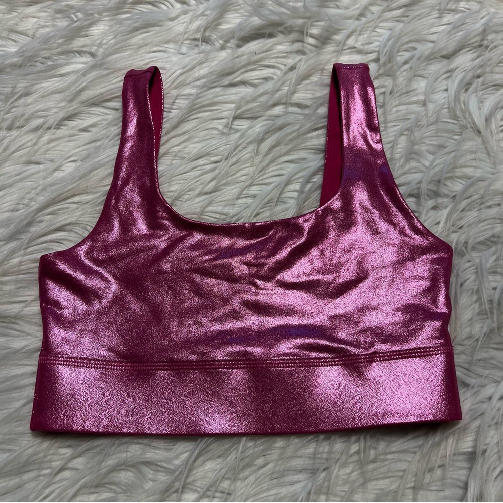 Fabletics reversible metallic pink sport bra
